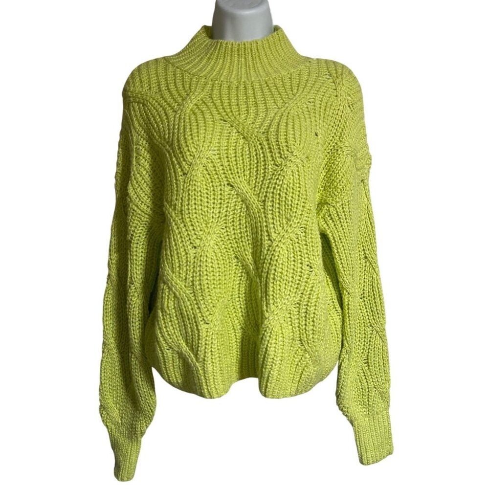 American Eagle Outfitters Lime Green Ribbed Knit Sweater Womens XS Mock Neck